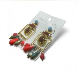 Fashion Jewelry Gold and Multicolor Dangle Earrings